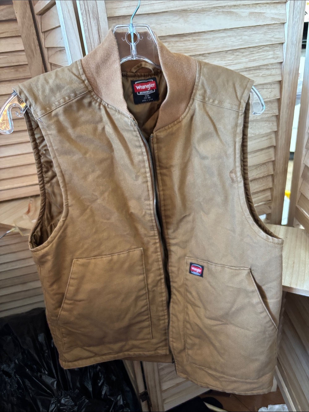 Wrangler Tan Canvas Work Vest with Ribbed Collar Small